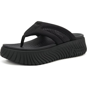 image:imageCOFACE Womens Orthotic Walking Flip Flops Comfortable Plantar Fasciitis Arch Support Casual Recovery Outdoor Summer Beach Sandles With Thick Cushion Lightweight Platform Thong SandalsBlack