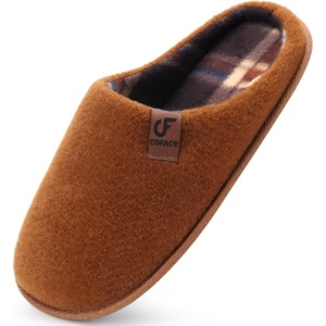 image:imageCOFACE Unisex Mens Womens Cozy Memory Foam Scuff Slippers Casual Slip On Warm House Shoes IndoorOutdoor Felt Sandal Slippers Size 415Khaki