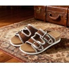 image:imageCOFACE Womens Stiched Trendy Summer Sandals Cloud Soft Cushioned Beach Slides Pattened Upper Double Adjustable Strap Big Buckle Open Toe Slip On Trending Flat Sandals for Vacations Outfit Size 612KhakiWhite