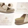 image:imageCOFACE Womens Stiched Trendy Summer Sandals Cloud Soft Cushioned Beach Slides Pattened Upper Double Adjustable Strap Big Buckle Open Toe Slip On Trending Flat Sandals for Vacations Outfit Size 612Beige