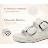image:imageCOFACE Womens Stiched Trendy Summer Sandals Cloud Soft Cushioned Beach Slides Pattened Upper Double Adjustable Strap Big Buckle Open Toe Slip On Trending Flat Sandals for Vacations Outfit Size 612Cream White