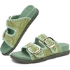 image:imageCOFACE Womens Stiched Trendy Summer Sandals Cloud Soft Cushioned Beach Slides Pattened Upper Double Adjustable Strap Big Buckle Open Toe Slip On Trending Flat Sandals for Vacations Outfit Size 612Green