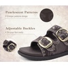 image:imageCOFACE Womens Stiched Trendy Summer Sandals Cloud Soft Cushioned Beach Slides Pattened Upper Double Adjustable Strap Big Buckle Open Toe Slip On Trending Flat Sandals for Vacations Outfit Size 612Brown