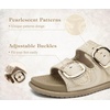 image:imageCOFACE Womens Stiched Trendy Summer Sandals Cloud Soft Cushioned Beach Slides Pattened Upper Double Adjustable Strap Big Buckle Open Toe Slip On Trending Flat Sandals for Vacations Outfit Size 612Beige
