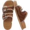 image:imageCOFACE Womens Stiched Trendy Summer Sandals Cloud Soft Cushioned Beach Slides Pattened Upper Double Adjustable Strap Big Buckle Open Toe Slip On Trending Flat Sandals for Vacations Outfit Size 612BeigeKhaki