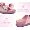image:imageCOFACE Womens Stiched Trendy Summer Sandals Cloud Soft Cushioned Beach Slides Pattened Upper Double Adjustable Strap Big Buckle Open Toe Slip On Trending Flat Sandals for Vacations Outfit Size 612Pink