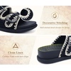image:imageCOFACE Womens Stiched Trendy Summer Sandals Cloud Soft Cushioned Beach Slides Pattened Upper Double Adjustable Strap Big Buckle Open Toe Slip On Trending Flat Sandals for Vacations Outfit Size 612Black