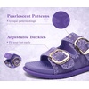 image:imageCOFACE Womens Stiched Trendy Summer Sandals Cloud Soft Cushioned Beach Slides Pattened Upper Double Adjustable Strap Big Buckle Open Toe Slip On Trending Flat Sandals for Vacations Outfit Size 612Purple