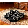 image:imageCOFACE Womens Stiched Trendy Summer Sandals Cloud Soft Cushioned Beach Slides Pattened Upper Double Adjustable Strap Big Buckle Open Toe Slip On Trending Flat Sandals for Vacations Outfit Size 612Black