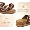 image:imageCOFACE Womens Stiched Trendy Summer Sandals Cloud Soft Cushioned Beach Slides Pattened Upper Double Adjustable Strap Big Buckle Open Toe Slip On Trending Flat Sandals for Vacations Outfit Size 612BeigeKhaki