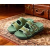 image:imageCOFACE Womens Stiched Trendy Summer Sandals Cloud Soft Cushioned Beach Slides Pattened Upper Double Adjustable Strap Big Buckle Open Toe Slip On Trending Flat Sandals for Vacations Outfit Size 612Green