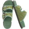 image:imageCOFACE Womens Stiched Trendy Summer Sandals Cloud Soft Cushioned Beach Slides Pattened Upper Double Adjustable Strap Big Buckle Open Toe Slip On Trending Flat Sandals for Vacations Outfit Size 612Green