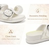 image:imageCOFACE Womens Stiched Trendy Summer Sandals Cloud Soft Cushioned Beach Slides Pattened Upper Double Adjustable Strap Big Buckle Open Toe Slip On Trending Flat Sandals for Vacations Outfit Size 612Cream White