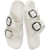 image:imageCOFACE Womens Stiched Trendy Summer Sandals Cloud Soft Cushioned Beach Slides Pattened Upper Double Adjustable Strap Big Buckle Open Toe Slip On Trending Flat Sandals for Vacations Outfit Size 612Cream White
