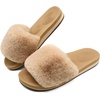 image:imageCOFACE Fuzzy Womens Slippers with Arch Support Open Toe Orthopedic Fur Slipper Indoor OutdoorBeige