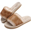 image:imageCOFACE Fuzzy Womens Slippers with Arch Support Open Toe Orthopedic Fur Slipper Indoor OutdoorWhitekhaki