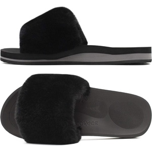 image:imageCOFACE Fuzzy Womens Slippers with Arch Support Open Toe Orthopedic Fur Slipper Indoor OutdoorBlack