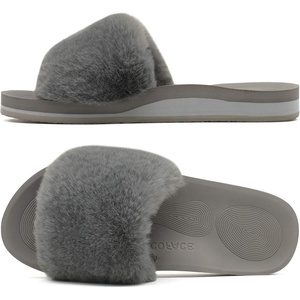 image:imageCOFACE Fuzzy Womens Slippers with Arch Support Open Toe Orthopedic Fur Slipper Indoor OutdoorGrey