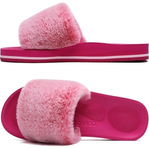 image:imageCOFACE Fuzzy Womens Slippers with Arch Support Open Toe Orthopedic Fur Slipper Indoor OutdoorRose