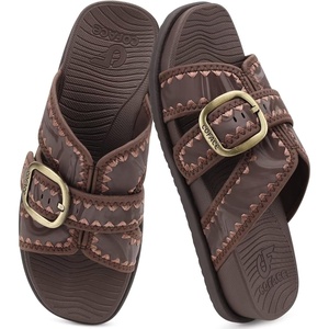 image:imageCOFACE Womens Flat Sandals Summer Beach 2026 Trendy Dressy Walking Sandals with Arch Support Outdoor Slides for Women Plantar Fasciitis Relif SlidesBrown