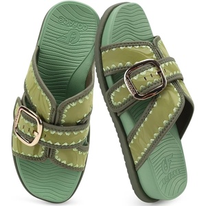 image:imageCOFACE Womens Flat Sandals Summer Beach 2026 Trendy Dressy Walking Sandals with Arch Support Outdoor Slides for Women Plantar Fasciitis Relif SlidesGreen