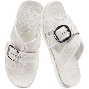 image:imageCOFACE Womens Flat Sandals Summer Beach 2026 Trendy Dressy Walking Sandals with Arch Support Outdoor Slides for Women Plantar Fasciitis Relif SlidesWhite