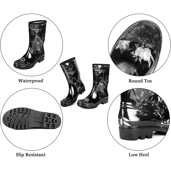DKSUKO Waterproof Womens Rain Boots insulated,Lightweight Rubber fashion Wellies in Gardening,Warm and Comfortable Wide Calf Rain Boots with Glossy in Outdoor