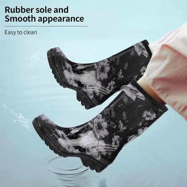 DKSUKO Waterproof Womens Rain Boots insulated,Lightweight Rubber fashion Wellies in Gardening,Warm and Comfortable Wide Calf Rain Boots with Glossy in Outdoor