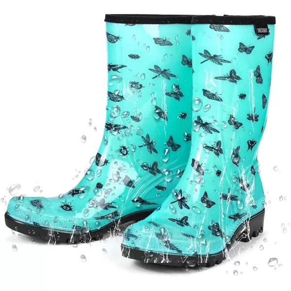 DKSUKO Waterproof Womens Rain Boots insulated,Lightweight Rubber fashion Wellies in Gardening,Warm and Comfortable Wide Calf Rain Boots with Glossy in Outdoor
