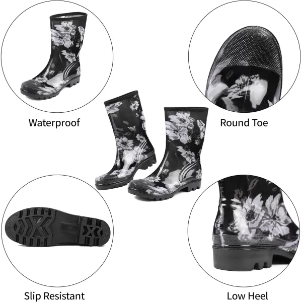 DKSUKO Waterproof Womens Rain Boots insulated,Lightweight Rubber fashion Wellies in Gardening,Warm and Comfortable Wide Calf Rain Boots with Glossy in Outdoor