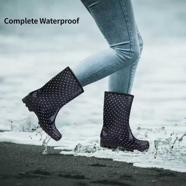 DKSUKO Waterproof Womens Rain Boots insulated,Lightweight Rubber fashion Wellies in Gardening,Warm and Comfortable Wide Calf Rain Boots with Glossy in Outdoor