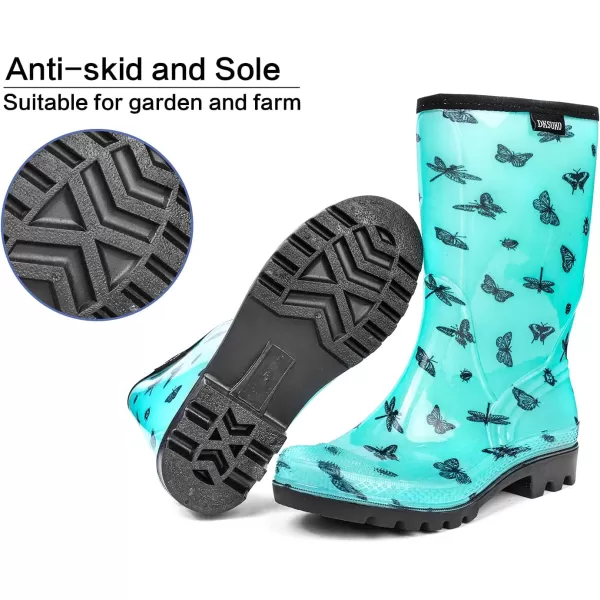 DKSUKO Waterproof Womens Rain Boots insulated,Lightweight Rubber fashion Wellies in Gardening,Warm and Comfortable Wide Calf Rain Boots with Glossy in Outdoor