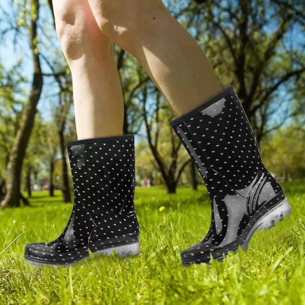 DKSUKO Waterproof Womens Rain Boots insulated,Lightweight Rubber fashion Wellies in Gardening,Warm and Comfortable Wide Calf Rain Boots with Glossy in Outdoor