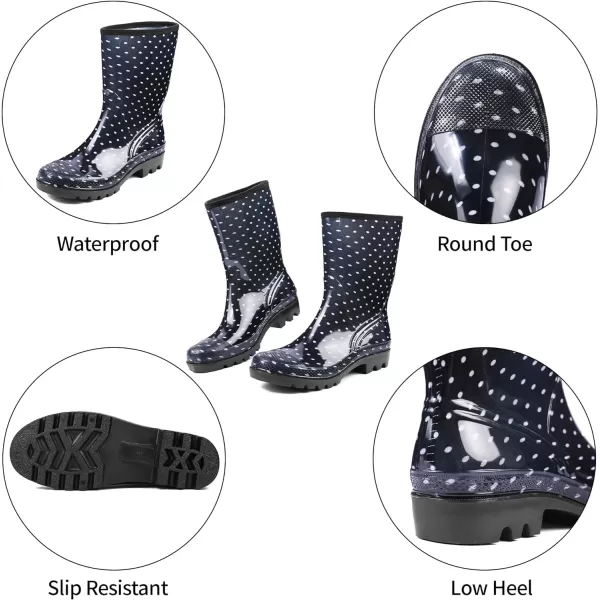 DKSUKO Waterproof Womens Rain Boots insulated,Lightweight Rubber fashion Wellies in Gardening,Warm and Comfortable Wide Calf Rain Boots with Glossy in Outdoor