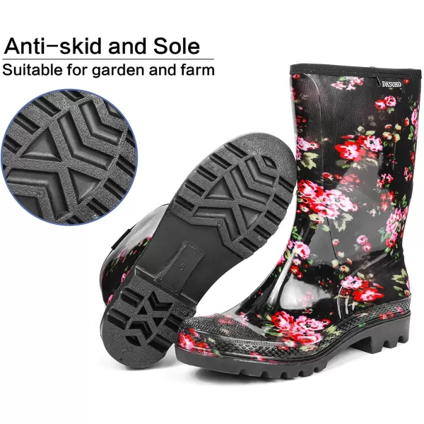 DKSUKO Waterproof Womens Rain Boots insulated,Lightweight Rubber fashion Wellies in Gardening,Warm and Comfortable Wide Calf Rain Boots with Glossy in Outdoor