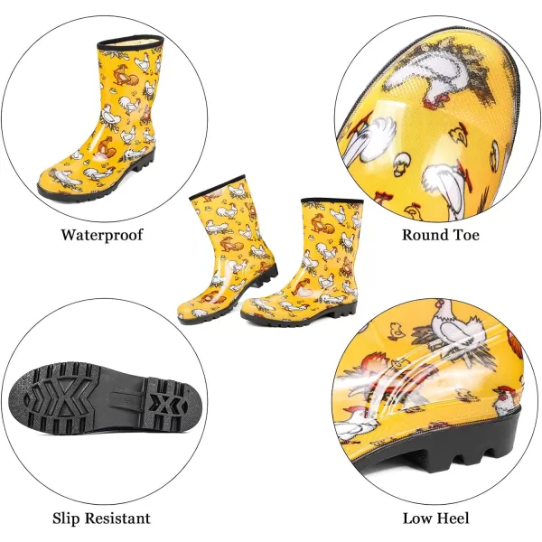 DKSUKO Waterproof Womens Rain Boots insulated,Lightweight Rubber fashion Wellies in Gardening,Warm and Comfortable Wide Calf Rain Boots with Glossy in Outdoor