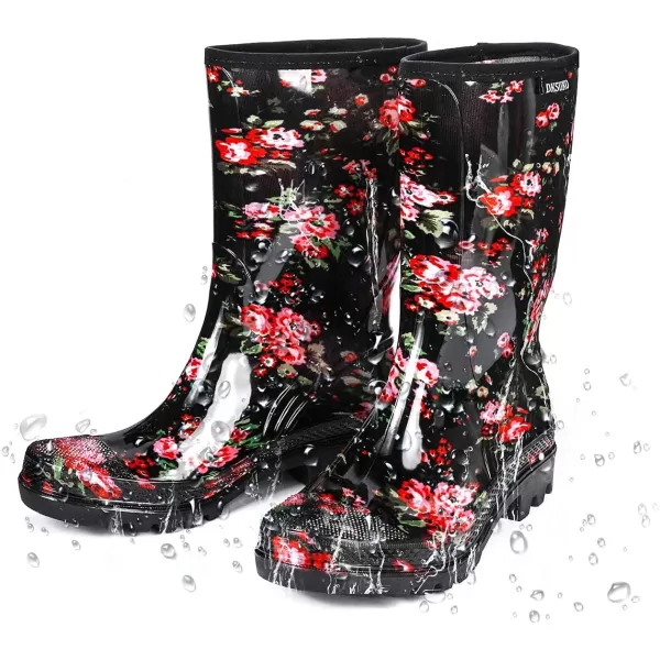 DKSUKO Waterproof Womens Rain Boots insulated,Lightweight Rubber fashion Wellies in Gardening,Warm and Comfortable Wide Calf Rain Boots with Glossy in Outdoor