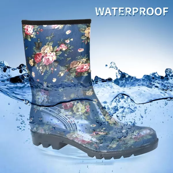 DKSUKO Waterproof Womens Rain Boots insulated,Lightweight Rubber fashion Wellies in Gardening,Warm and Comfortable Wide Calf Rain Boots with Glossy in Outdoor