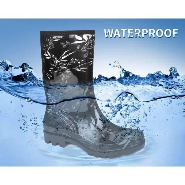 DKSUKO Waterproof Womens Rain Boots insulated,Lightweight Rubber fashion Wellies in Gardening,Warm and Comfortable Wide Calf Rain Boots with Glossy in Outdoor