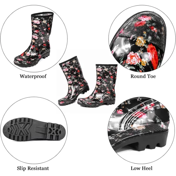 DKSUKO Waterproof Womens Rain Boots insulated,Lightweight Rubber fashion Wellies in Gardening,Warm and Comfortable Wide Calf Rain Boots with Glossy in Outdoor
