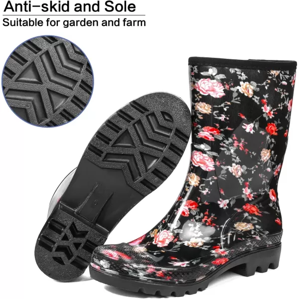 DKSUKO Waterproof Womens Rain Boots insulated,Lightweight Rubber fashion Wellies in Gardening,Warm and Comfortable Wide Calf Rain Boots with Glossy in Outdoor
