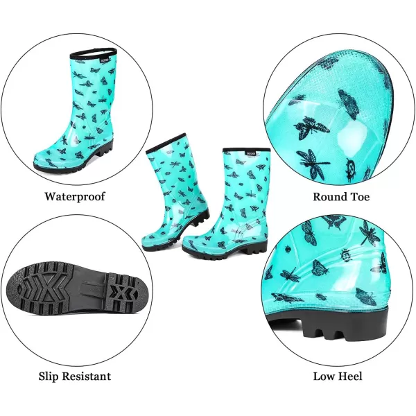 DKSUKO Waterproof Womens Rain Boots insulated,Lightweight Rubber fashion Wellies in Gardening,Warm and Comfortable Wide Calf Rain Boots with Glossy in Outdoor