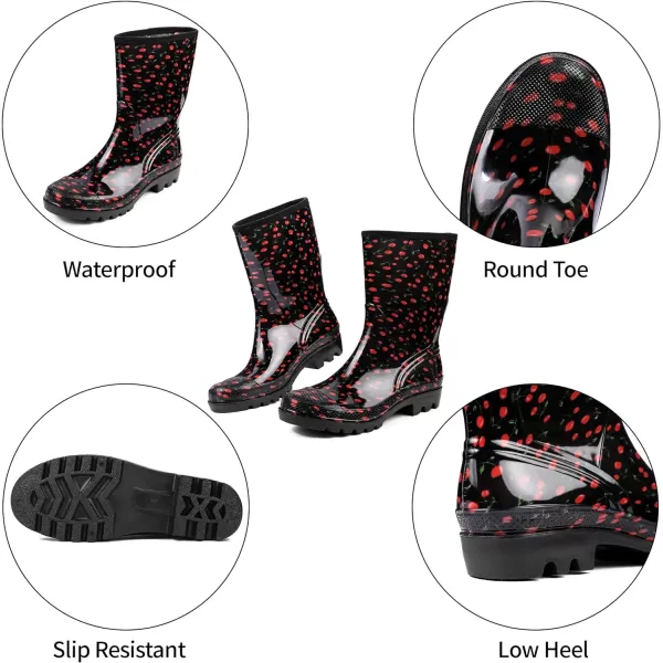 DKSUKO Waterproof Womens Rain Boots insulated,Lightweight Rubber fashion Wellies in Gardening,Warm and Comfortable Wide Calf Rain Boots with Glossy in Outdoor
