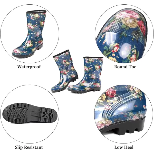 DKSUKO Waterproof Womens Rain Boots insulated,Lightweight Rubber fashion Wellies in Gardening,Warm and Comfortable Wide Calf Rain Boots with Glossy in Outdoor