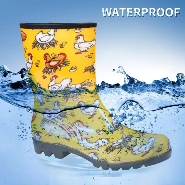 DKSUKO Waterproof Womens Rain Boots insulated,Lightweight Rubber fashion Wellies in Gardening,Warm and Comfortable Wide Calf Rain Boots with Glossy in Outdoor