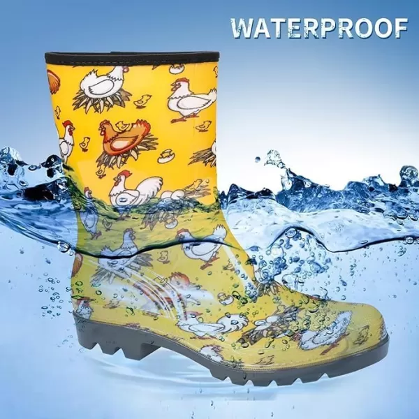 DKSUKO Waterproof Womens Rain Boots insulated,Lightweight Rubber fashion Wellies in Gardening,Warm and Comfortable Wide Calf Rain Boots with Glossy in Outdoor