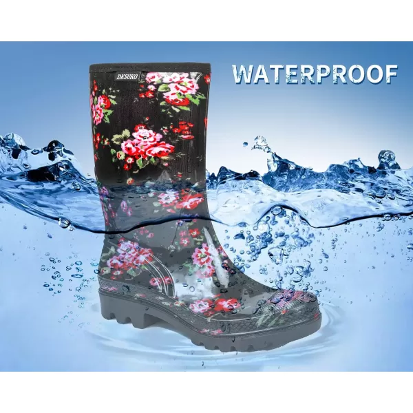 DKSUKO Waterproof Womens Rain Boots insulated,Lightweight Rubber fashion Wellies in Gardening,Warm and Comfortable Wide Calf Rain Boots with Glossy in Outdoor