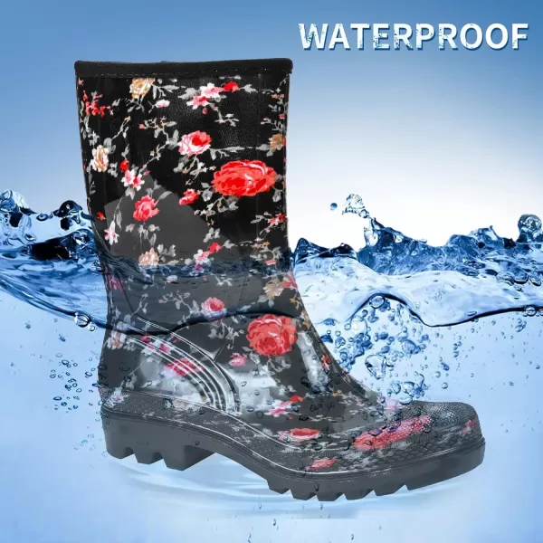 DKSUKO Waterproof Womens Rain Boots insulated,Lightweight Rubber fashion Wellies in Gardening,Warm and Comfortable Wide Calf Rain Boots with Glossy in Outdoor