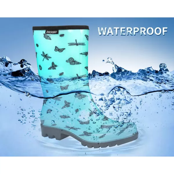 DKSUKO Waterproof Womens Rain Boots insulated,Lightweight Rubber fashion Wellies in Gardening,Warm and Comfortable Wide Calf Rain Boots with Glossy in Outdoor