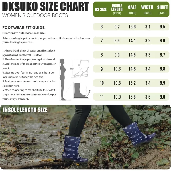 DKSUKO Waterproof Womens Rain Boots insulated,Lightweight Rubber fashion Wellies in Gardening,Warm and Comfortable Wide Calf Rain Boots with Glossy in Outdoor